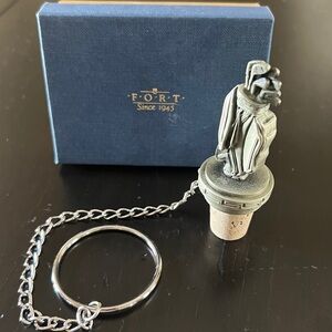 Pewter Golf Wine Bottle Stopper With Chain/Ring